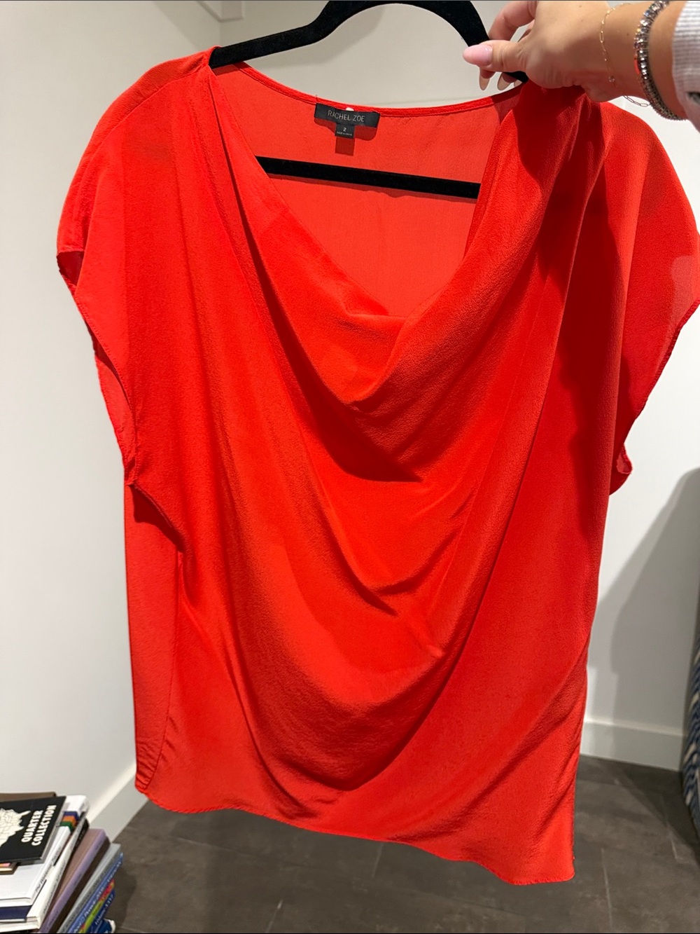 Rachel Zoe Bright Red Draped Cowl-Neck Blouse